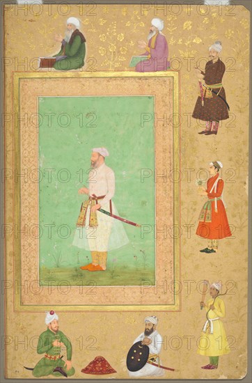 Page from the Late Shah Jahan Album: Portrait of Asaf Khan, c. 1653. Creator: Unknown.