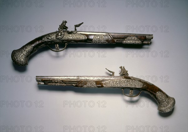 Pair of Flintlock Pistols, c. 1670. Creator: Unknown.