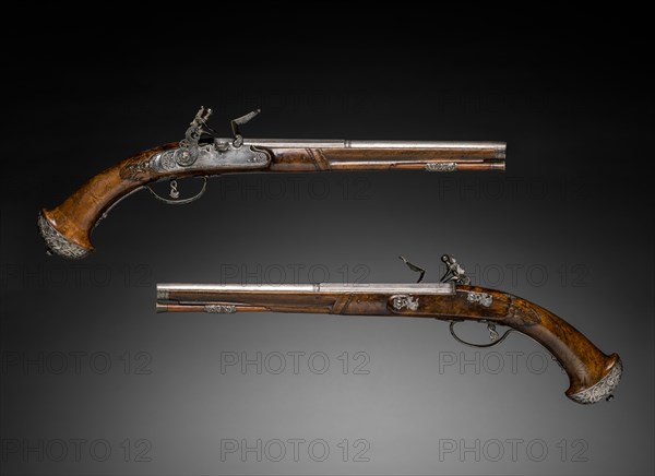 Pair of Flintlock Pistols, c. 1690-1700. Creator: Gio Borgognone (Italian); Lazarino Cominazzo (Italian).