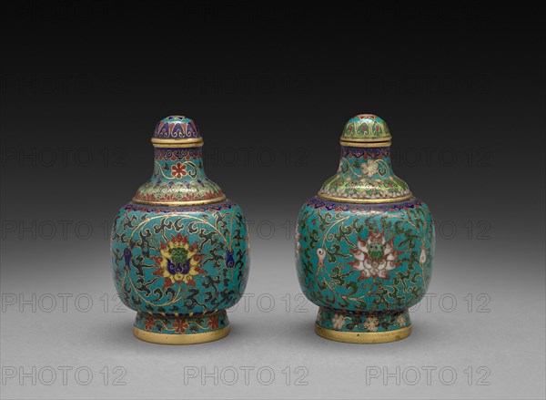 Pair of Snuff Bottles with Floral Scrolls, 1736-1795. Creator: Unknown.