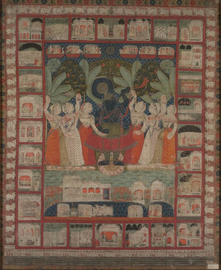 Pichvai (wall hanging) with the Worship of Shri Nathaji, 1825-1850. Creator: Unknown.