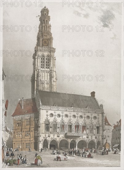 Picturesque Architecture in Paris, Ghent, Antwerp, Rouen: LHôtel de Ville, Arras, France, 1839. Creator: Thomas Shotter Boys (British, 1803-1874).