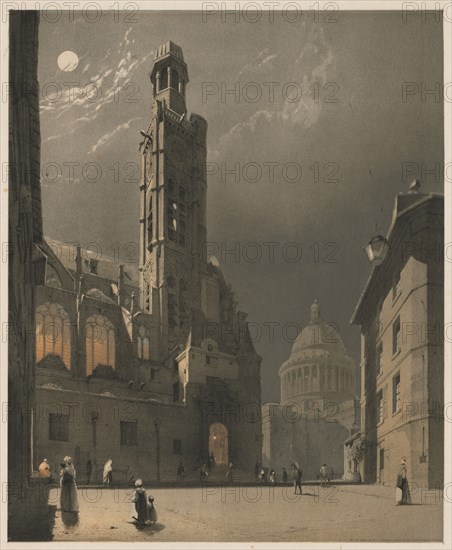 Picturesque Architecture in Paris, Ghent, Antwerp, Rouen: St. Etienne du Mont and the Pantheon..., 1 Creator: Thomas Shotter Boys (British, 1803-1874); Charles Joseph Hullmandel.