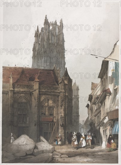 Picturesque Architecture in Paris, Ghent, Antwerp, Rouen: St. Laurent, Rouen, France, 1839. Creator: Thomas Shotter Boys (British, 1803-1874).