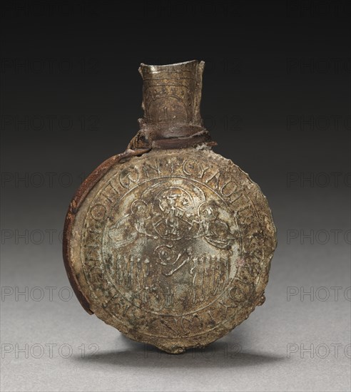 Pilgrim's Ampulla with Scenes of the Crucifixion (front) and the Ascension (back), c. 600. Creator: Unknown.