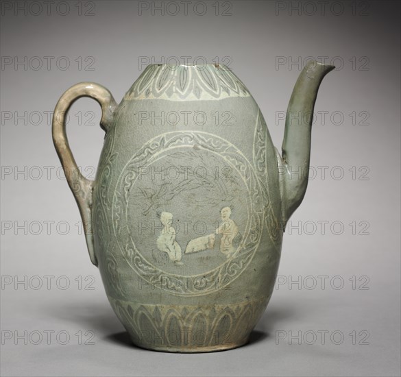 Pitcher with Inlaid Figure and Willow Design, 1200s. Creator: Unknown.