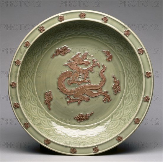 Plate with Relief Dragon among Clouds, 1300s. Creator: Unknown.