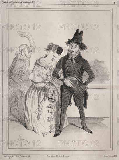 Pochades de carnaval: Cest singulier! elle me dit que je suis Philibert Désormeaux?, , 1842. Creator: Clémente Pruche (French, 1831-1870).