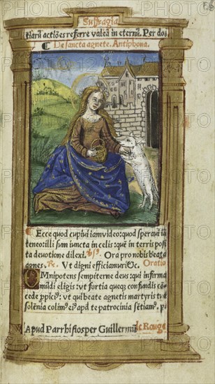 Printed Book of Hours (Use of Rome): fol. 112r, St. Agnes, 1510. Creator: Guillaume Le Rouge (French, Paris, active 1493-1517).