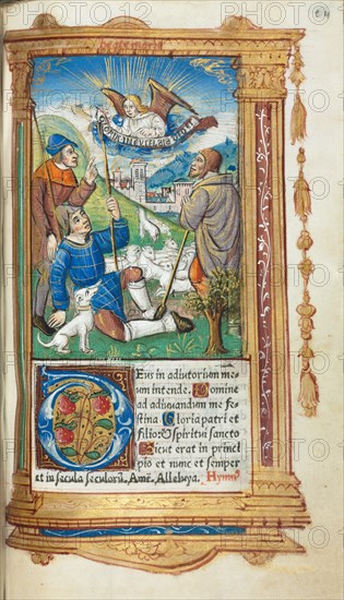 Printed Book of Hours (Use of Rome): fol. 36r, Annunciation to the Shepherds, 1510. Creator: Guillaume Le Rouge (French, Paris, active 1493-1517).