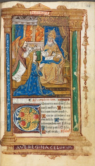 Printed Book of Hours (Use of Rome): fol. 45r, Coronation of the Virgin, 1510. Creator: Guillaume Le Rouge (French, Paris, active 1493-1517).