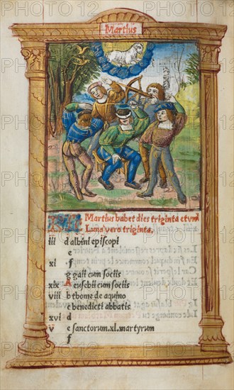 Printed Book of Hours (Use of Rome): fol. 4v, March calendar illustration, 1510. Creator: Guillaume Le Rouge (French, Paris, active 1493-1517).