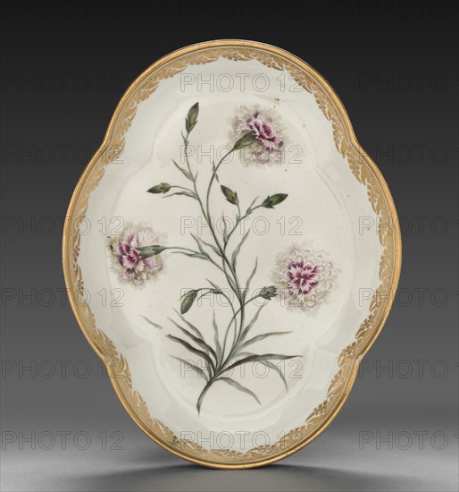 Quatrelobed Dish from Dessert Service: Pinks--Maddocks Beauty, c. 1800. Creator: Derby (Crown Derby Period) (British).