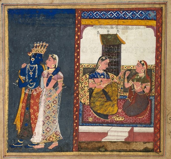 Radha and Krishna Embracing, Leaf from a Gita Govinda, c. 1650. Creator: Unknown.