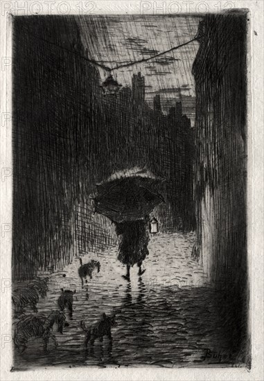 Rain and Umbrella, c. 1875. Creator: Félix Hilaire Buhot (French, 1847-1898).
