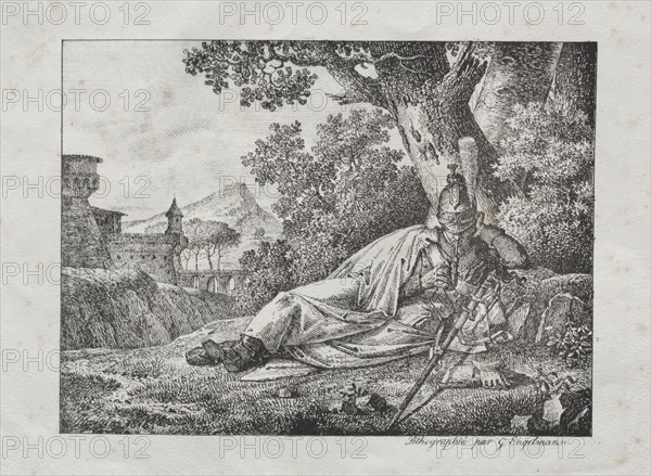 Receuil dessais lithographiques: Dragon fumant couche au pied dun arbre, 1822. Creator: Antoine Pierre Mongin (French, 1761-1827).