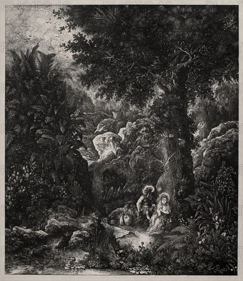 Rest on the Flight into Egypt with a Saddled Donkey, 1871. Creator: Rodolphe Bresdin (French, 1822-1885).