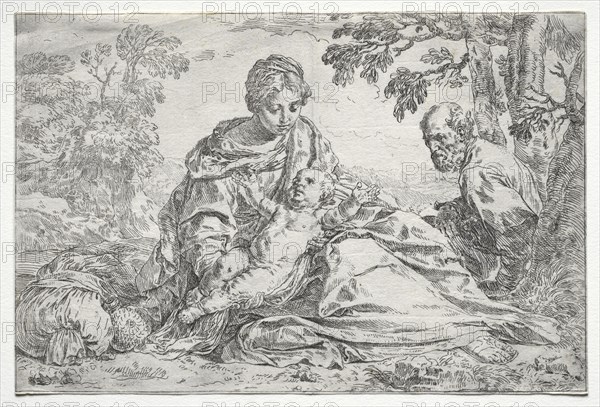 Rest on the Flight into Egypt. Creator: Simone Cantarini (Italian, 1612-1648).