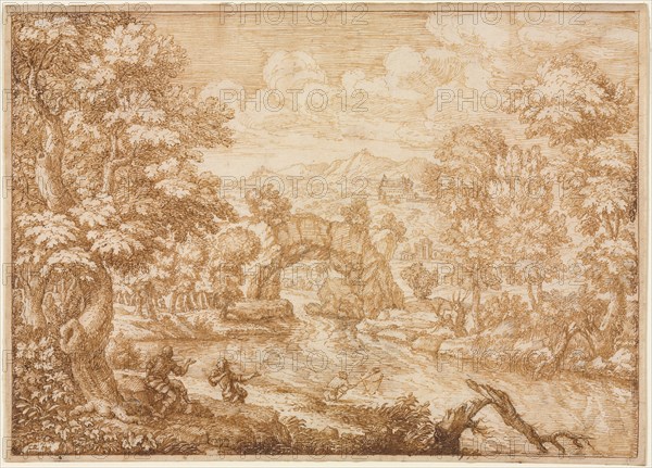 River Landscape with Arched Rock, second half 1600s. Creator: Crescenzio di Onofrio (Italian, 1632 ?-aft 1712).