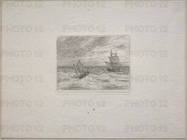 Rough Seas with a Two-master and Sailboat, 1838. Creator: Johann Christian Clausen Dahl (Norwegian, 1788-1857).
