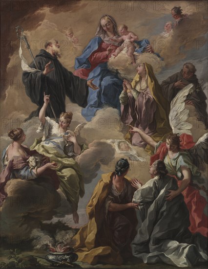 Saints Presenting a Devout Woman to the Virgin and Child, 1720s. Creator: Giovanni Battista Pittoni (Italian, 1687-1767).