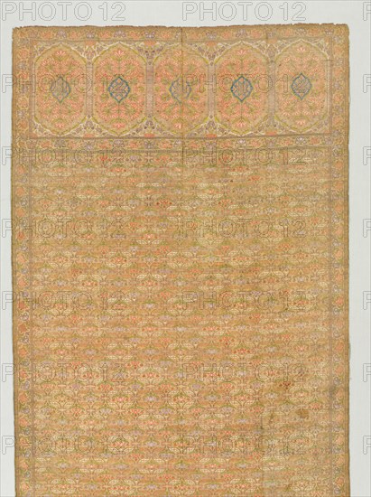 Sash with floral field and end panels on a gold ground, 1700s. Creator: Unknown.