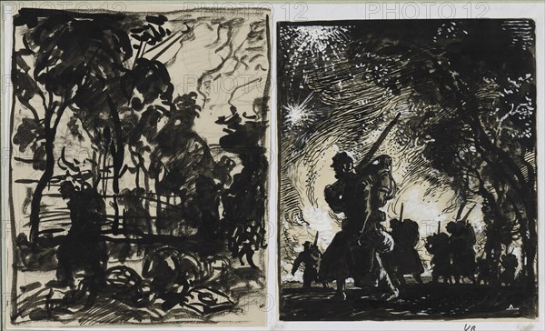 Scène nocturne; patrouille à la lisière dun bois, 1914. Creator: Auguste Louis Lepère (French, 1849-1918).