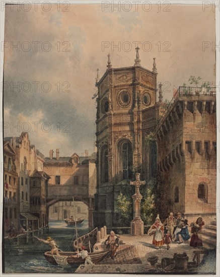 Scene on a Canal, first half 1800s. Creator: Hippolyte Jean Baptiste Garnerey (French, 1787-1858).