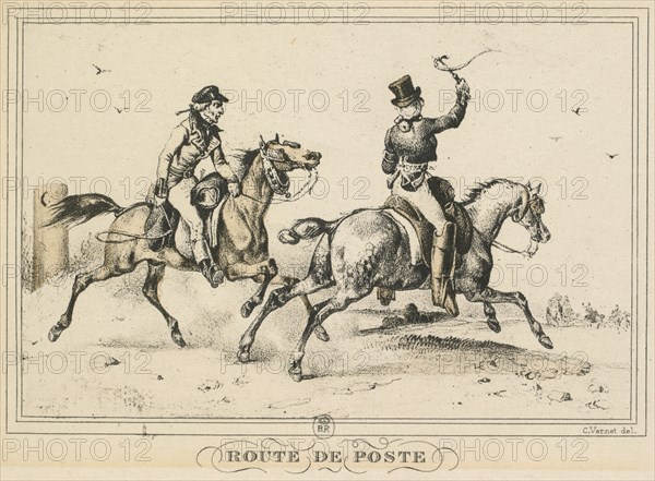 Scenes of Daily Life, Roads and Paths: Mail Route..., 1817. Creator: Carle Vernet (French, 1758-1836); Bance.