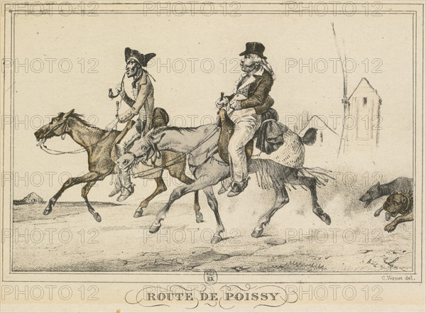 Scenes of Daily Life, Roads and Paths: Road to Poissy..., 1816. Creator: Carle Vernet (French, 1758-1836); Published by Bance.