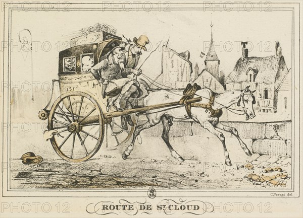 Scenes of Daily Life, Roads and Paths: Road to Saint-Cloud..., 1816. Creator: Carle Vernet (French, 1758-1836); Bance.