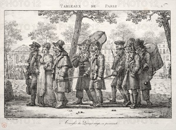 Scenes of Paris: Blind Men from the Quinze Vingts, Walking. Creator: Jean Henri Marlet (French, 1770-1847).