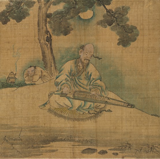 Scholar Playing a Qin, 1800s. Creator: Unknown.