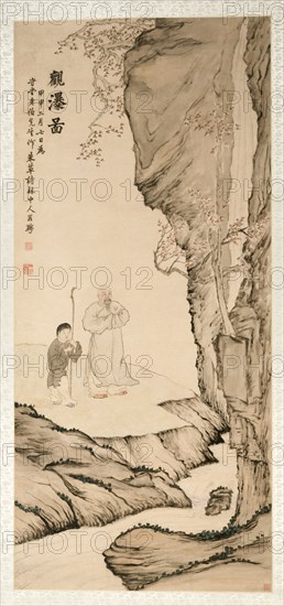 Scholar Watching the Waterfall, 1764. Creator: Luo Ping (Chinese, 1733-1799).