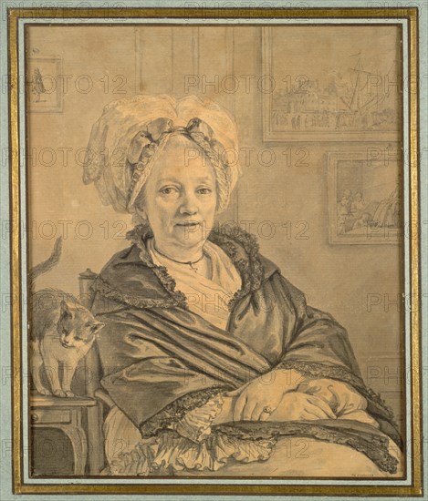 Seated Woman with a Cat, c. 1776. Creator: Jean-Michel the Younger Moreau (French, 1741-1814).