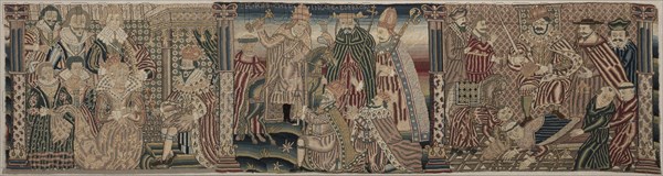 Section of an Embroidered Frieze: Ahasuerus and Esther, The Pope Chiding the Emperor?, 1625-1649. Creator: Unknown.