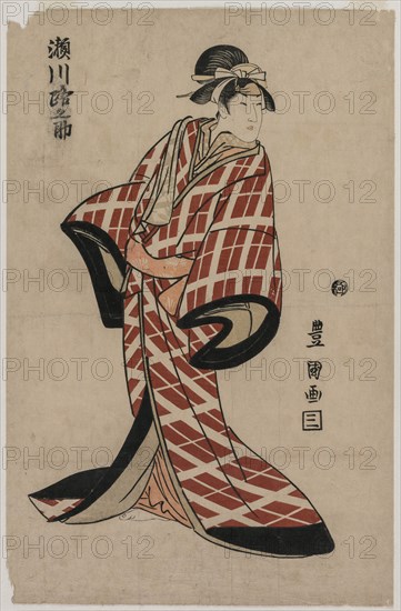 Segawa Michinosuke Wearing a Padded Plaid Robe, c. 1805. Creator: Utagawa Toyokuni (Japanese, 1769-1825).