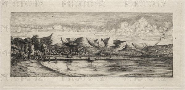 Seine Fishing off Charcoal Burner's Point, Akaroa, 1865. Creator: Charles Meryon (French, 1821-1868).