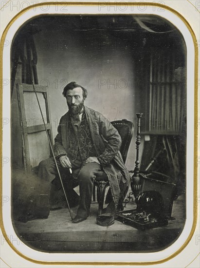 Self-Portrait in Painting Studio, c. 1843. Creator: Camille Dolard (French, 1810-1884).
