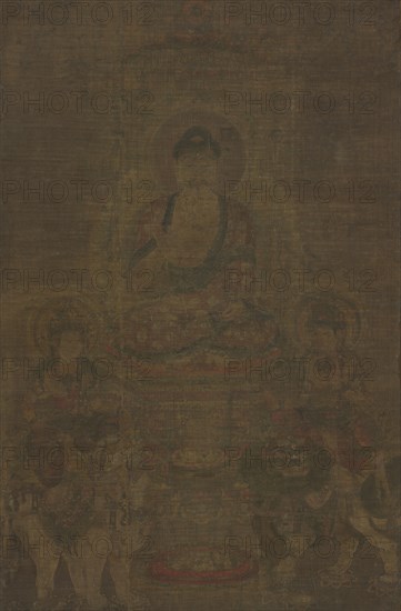 Shakyamuni Triad: Buddha Attended by Manjushri and Samantabhadra, c. 900. Creator: Unknown.