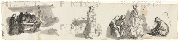 Sheet of Studies with a Group of Four Figures to the Right (recto) Sketches of Various Figures (vers Creator: Honoré Daumier (French, 1808-1879).