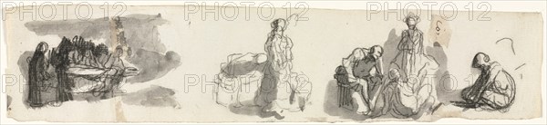 Sheet of Studies with a Group of Four Figures to the Right, third quarter 1800s. Creator: Honoré Daumier (French, 1808-1879).