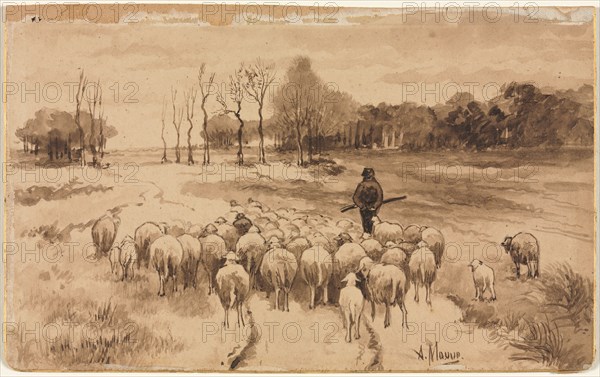 Shepherd with His Flock, c. 1870. Creator: Anton Mauve (Dutch, 1838-1888).