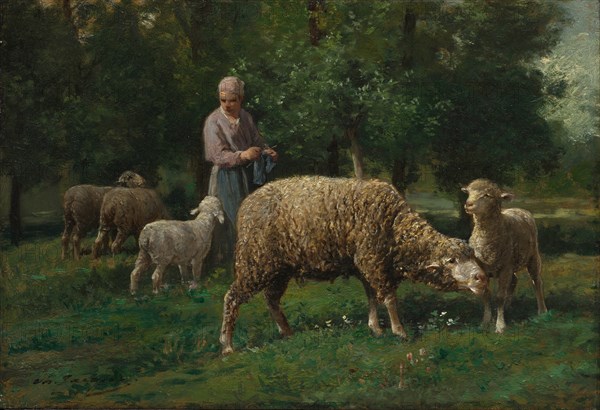 Shepherdess with Sheep, c. 1876. Creator: Charles-Émile Jacque (French, 1813-1894).