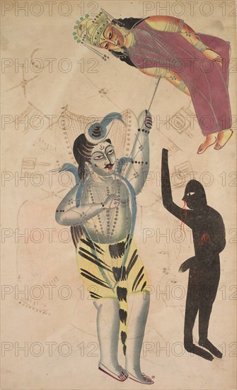 Shiva Bearing Aloft the Body of His Sati, 1800s. Creator: Unknown.