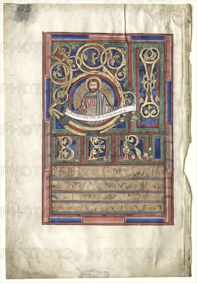 Single Leaf Excised from a Gospel Book with Initial L[iber generationis]: St. Matthew (verso), c1190 Creator: Unknown.