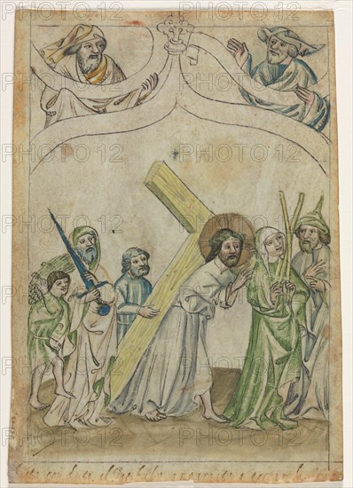 Single Leaf from a "Biblia Pauperum": Christ Crowned with Thorns, c. 1410. Creator: Unknown.