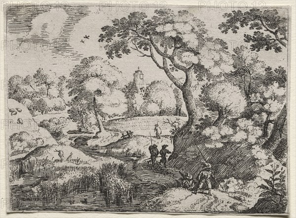 Six Landscapes: Path Between Swamp and Wooded Bank, c. 1595. Creator: Jacob I Savery (Dutch, c1565/67-1602/3).