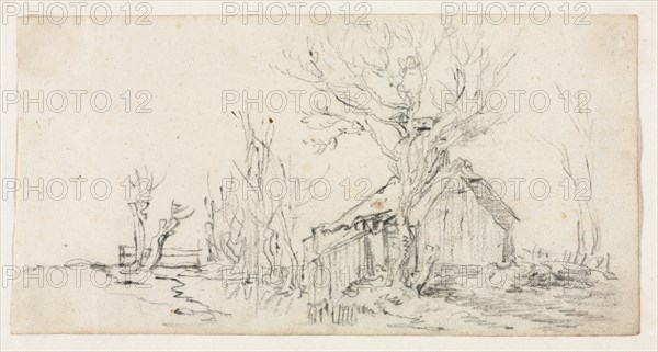 Sketch of Landscape with Cottage, c. 1630. Creator: Jan van Goyen (Dutch, 1596-1656).