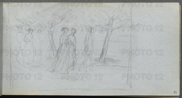 Sketchbook, page 41: Figures in a Landscape. Creator: Ernest Meissonier (French, 1815-1891).